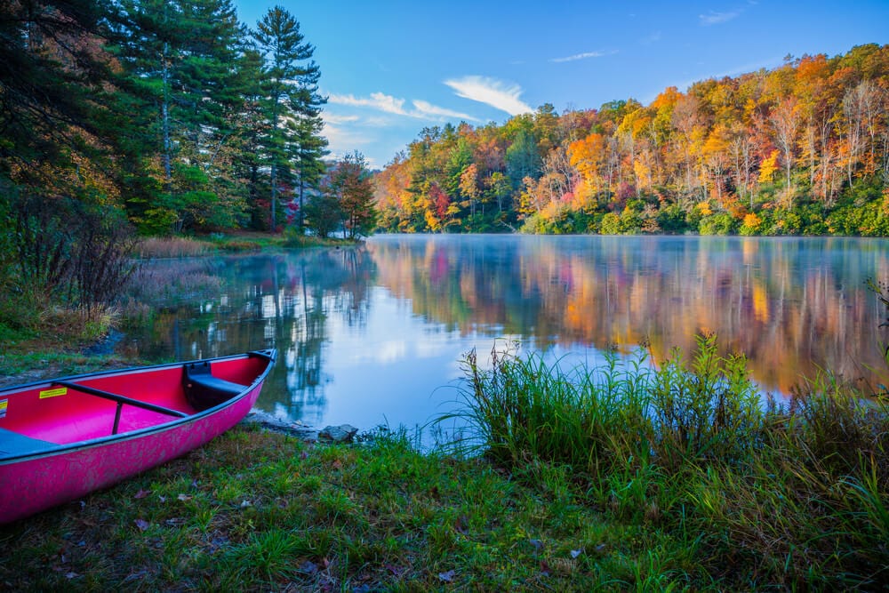 Photo of a Colorful Fall Lake Seconds Before a Broken Bow Canoe Trip Begins.