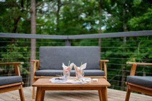 The deck at a cabin rental in Broken Bow, OK