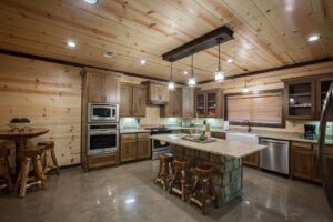 The luxurious kitchen at one of Blue Beaver's cabin rentals in Broken Bow